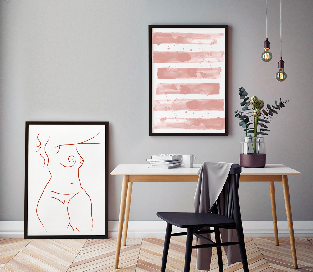 Cuadro Silhouette Woman Naked Pink Artebcn